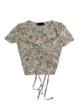 Women’s Green Floral Tie Front Top Size XS Social Scene Y2K